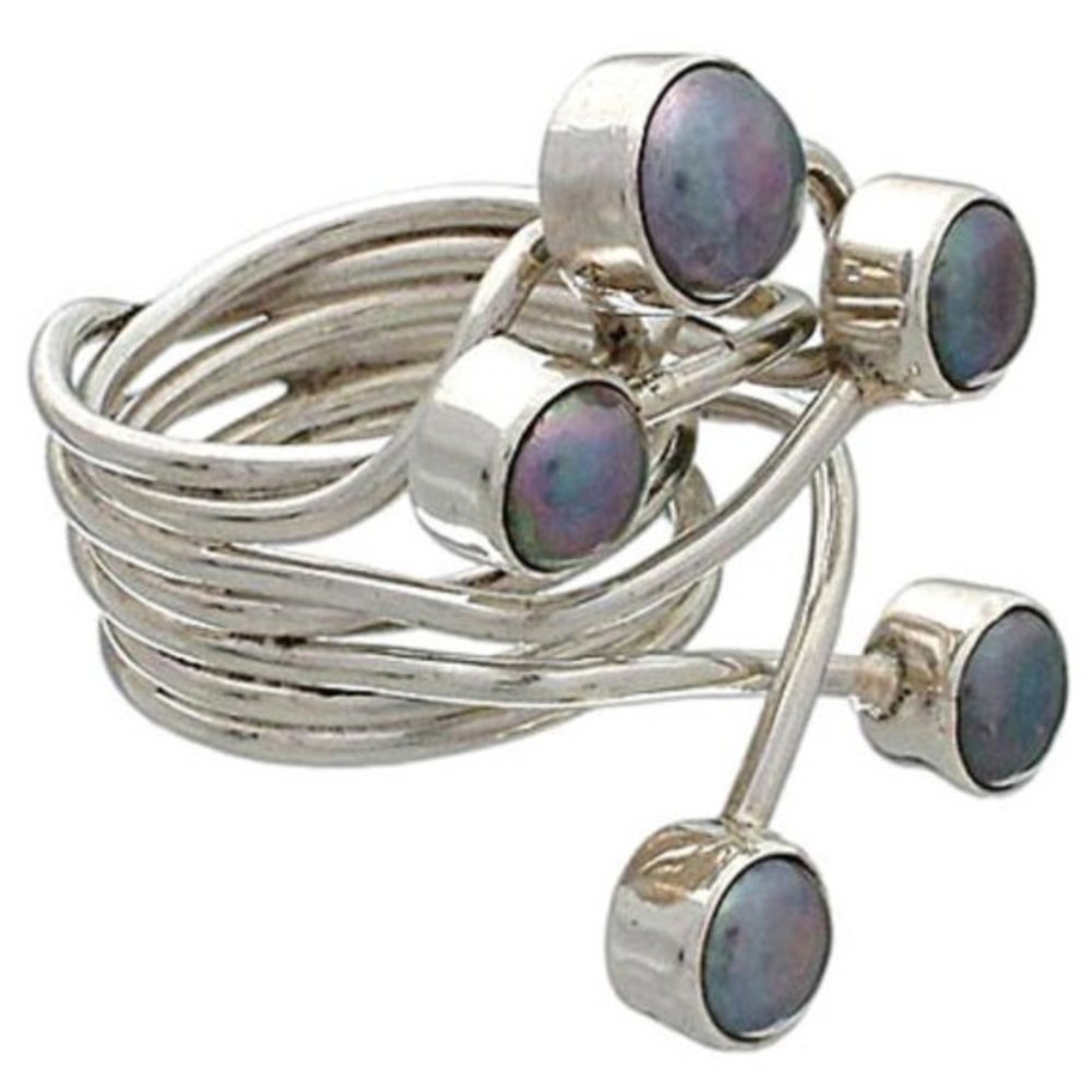 New Sterling Silver Boho Bohemain Dark Pearl Ring
